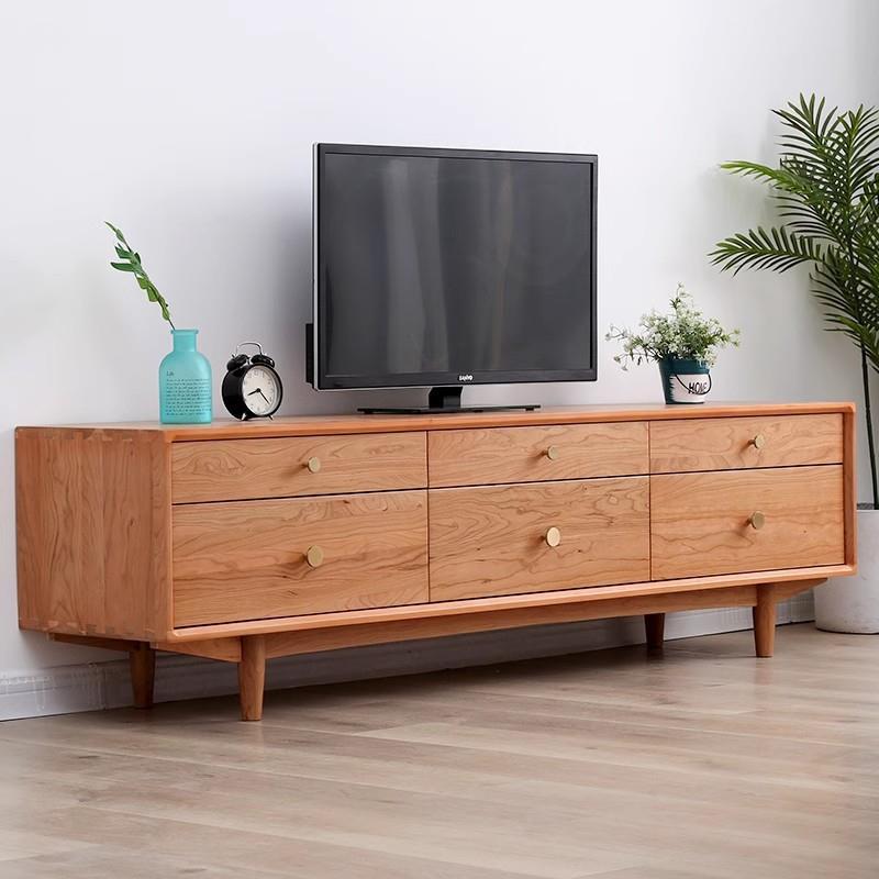 北欧樱桃木电视柜茶几组合小户型视听柜现代简约客厅纯实木地柜
