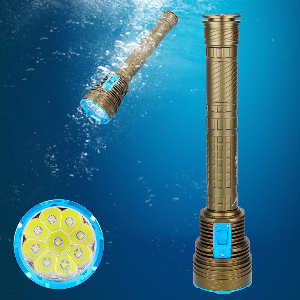 9核T6潜水手筒DX9强光铝合金手电三节26650电池充电9L2潜水手电筒