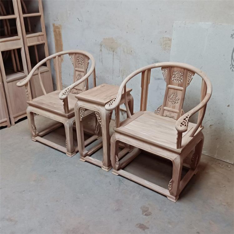 全实木皇宫椅三件套北方老榆木中式白胚白坯太师椅圈椅白茬白胚坯