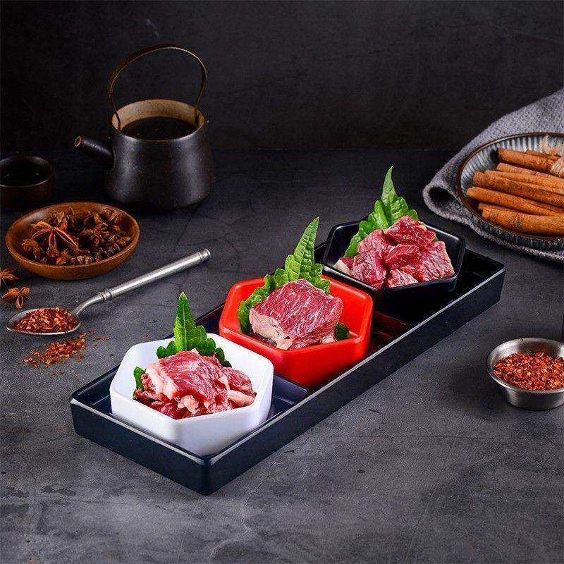 网红三宫格餐具配菜盘烤肉店特色创意托盘分格拼盘日式火锅小吃盘,3C数码配件,USB灯,淘宝优惠券,粉丝福利购,淘宝优惠卷