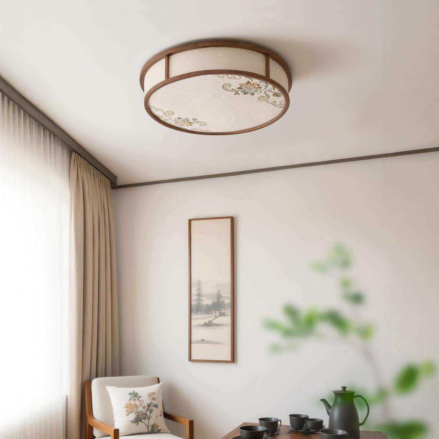 新中式复古卧室吸顶灯布艺刺绣书房护眼灯客厅餐厅白蜡木吸顶灯,3C数码配件,USB灯,淘宝优惠券,粉丝福利购,淘宝优惠卷