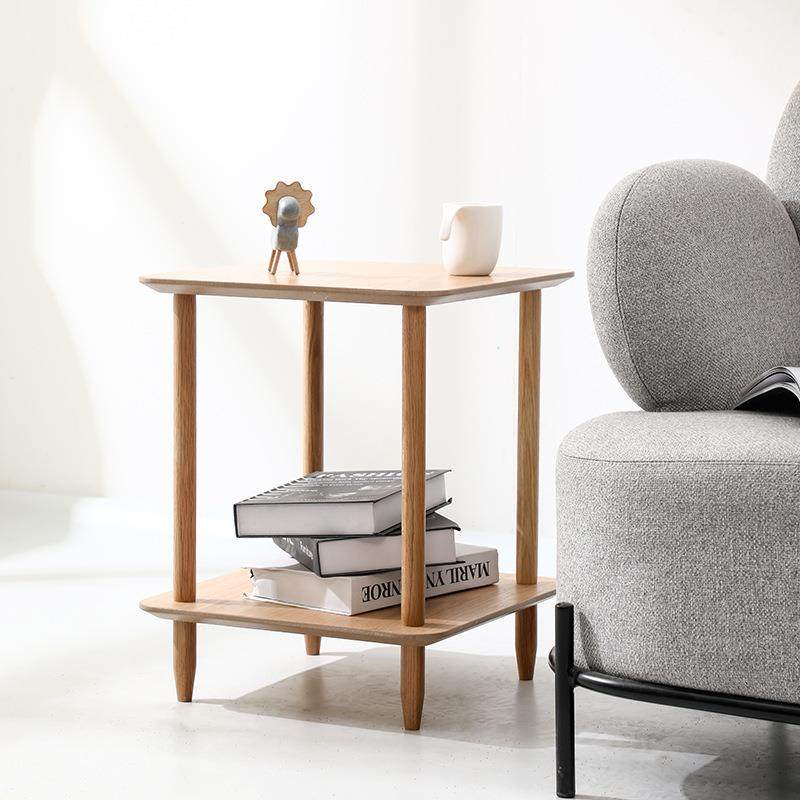 北欧实木沙发边几简约家用客厅角几方形双层小茶几极简卧室床头柜,3C数码配件,USB灯,淘宝优惠券,粉丝福利购,淘宝优惠卷