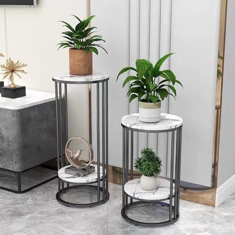 北欧轻奢大理石落地式花架铁艺置物架绿萝室内多层阳台电视柜花架