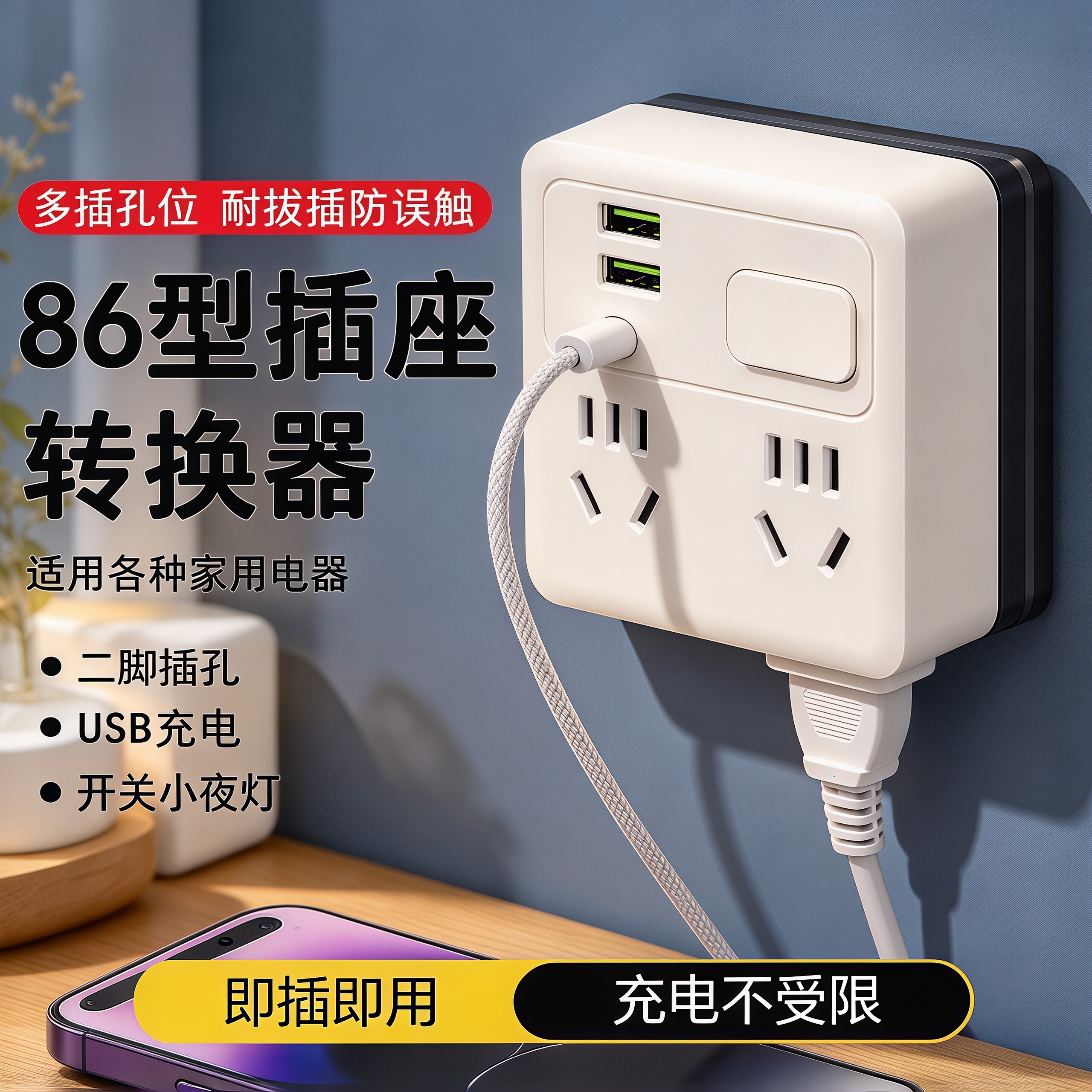 家用多功能转换器多孔插座带开关