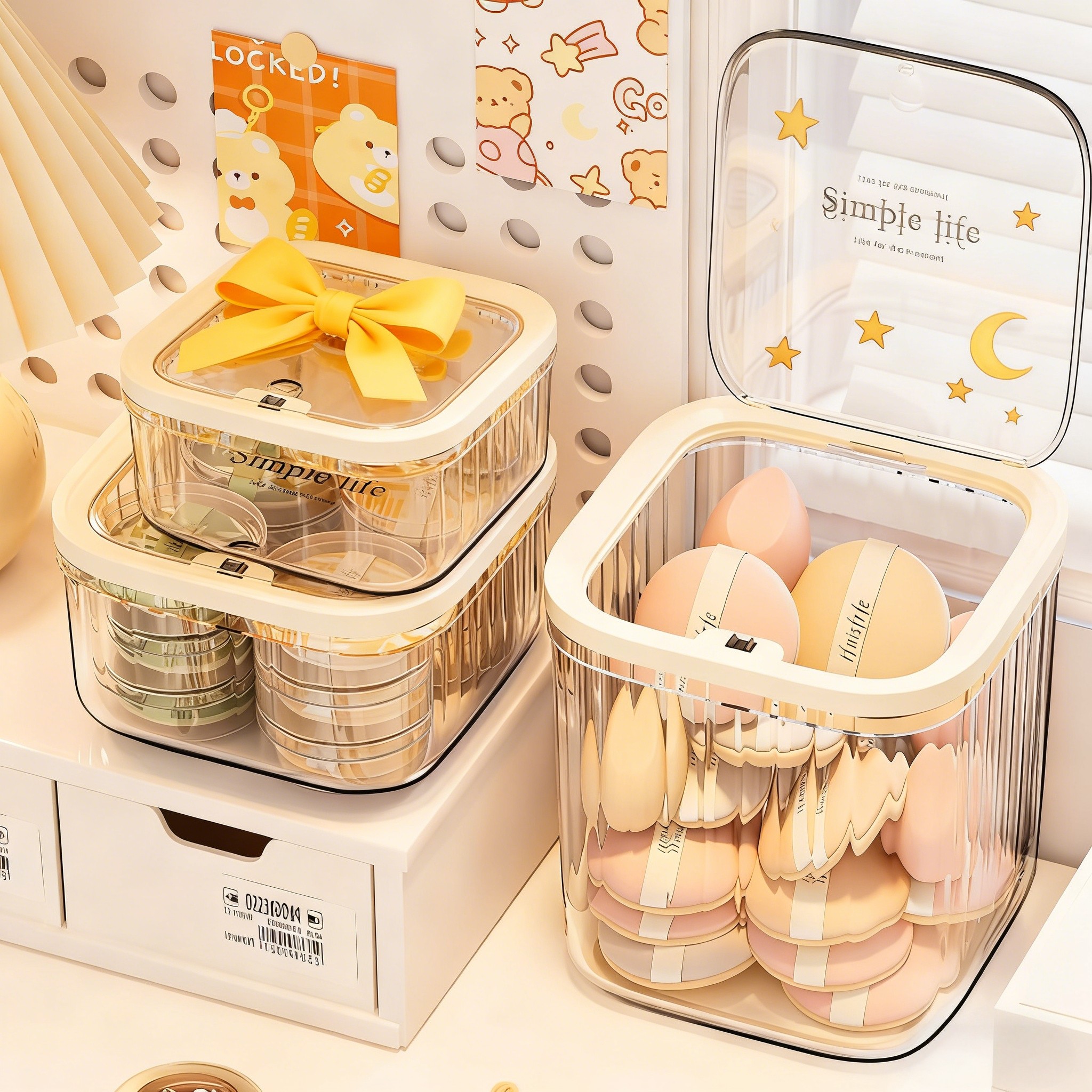 粉扑收纳盒桌面化妆品亚克力次抛口红护肤迷你翻盖杂物透明置物架