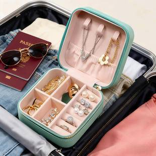 便携式首饰收纳盒旅行高档精致小巧耳钉戒指项链耳环手饰品迷你盒