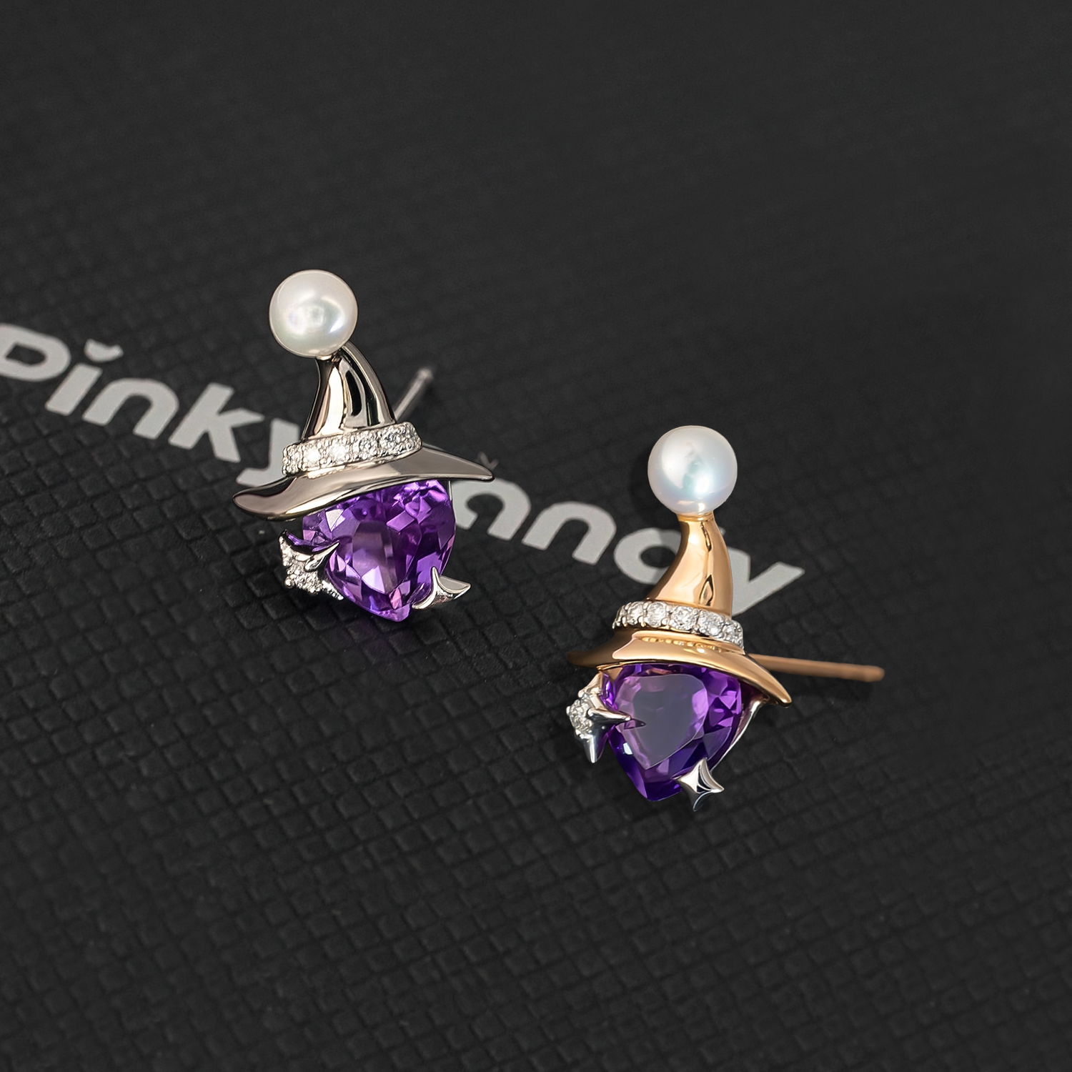魔女耳钉·18K金AB款钻石紫晶珍珠气质百搭高级独特礼物男女同款