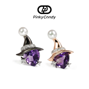 暗黑轮廓耳钉｜18K金·天然钻石·紫彩宝｜不对称男女款 设计 个性