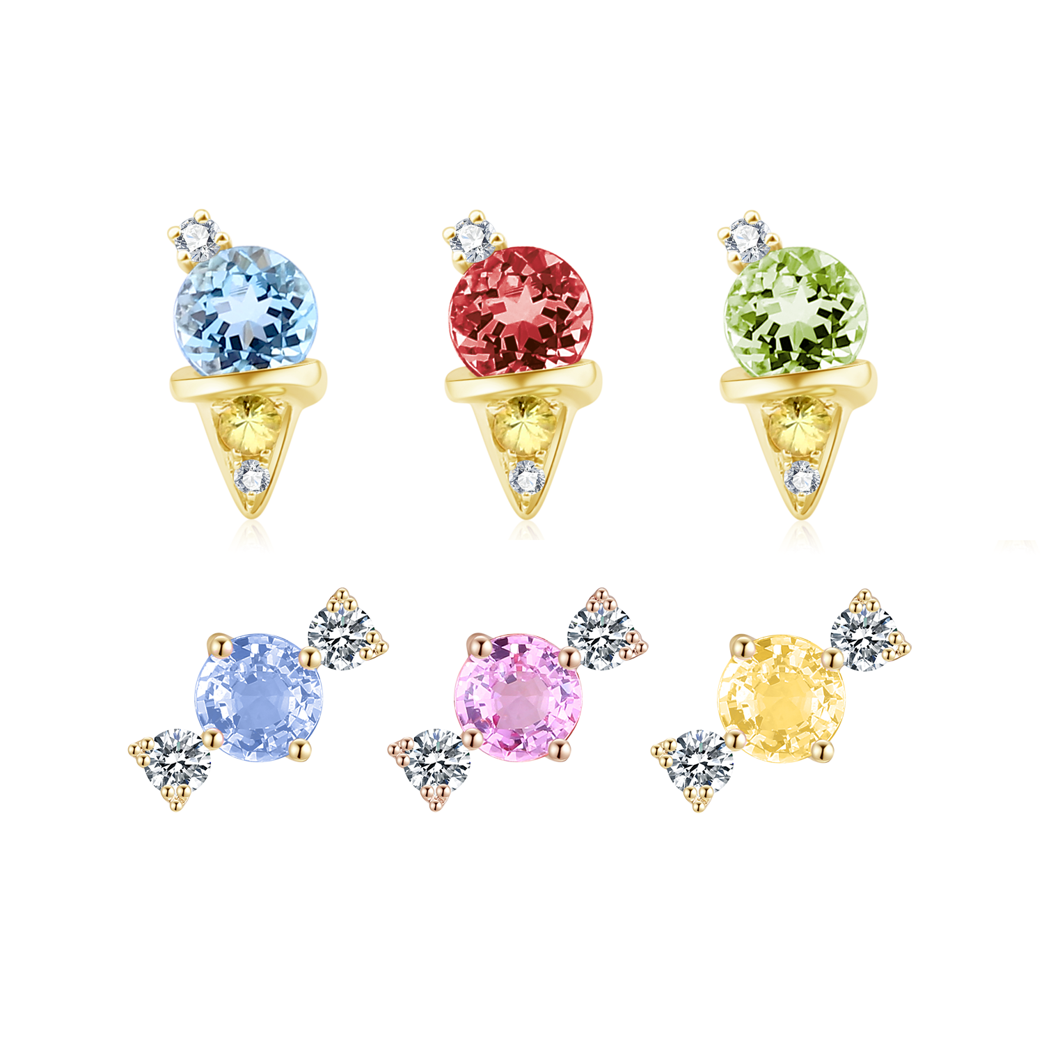 幸运多巴胺·18K金耳钉天然钻石彩宝叠戴气质百搭高级可爱男女款