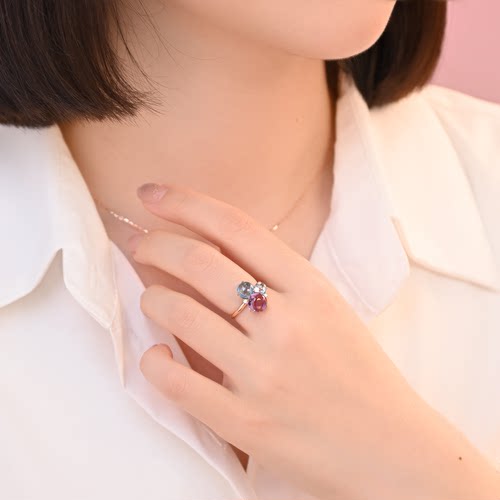 紫藤风铃戒指·18K玫瑰金天然钻石紫晶托帕轻奢高端小众设计礼物