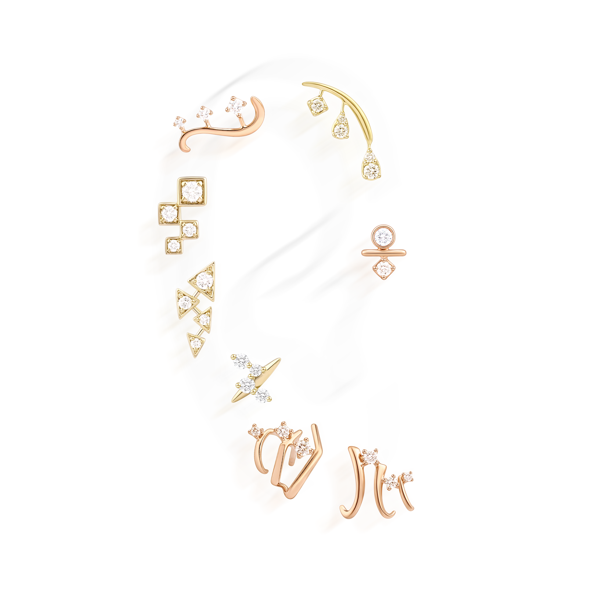 18K金天然钻石高级设计耳钉