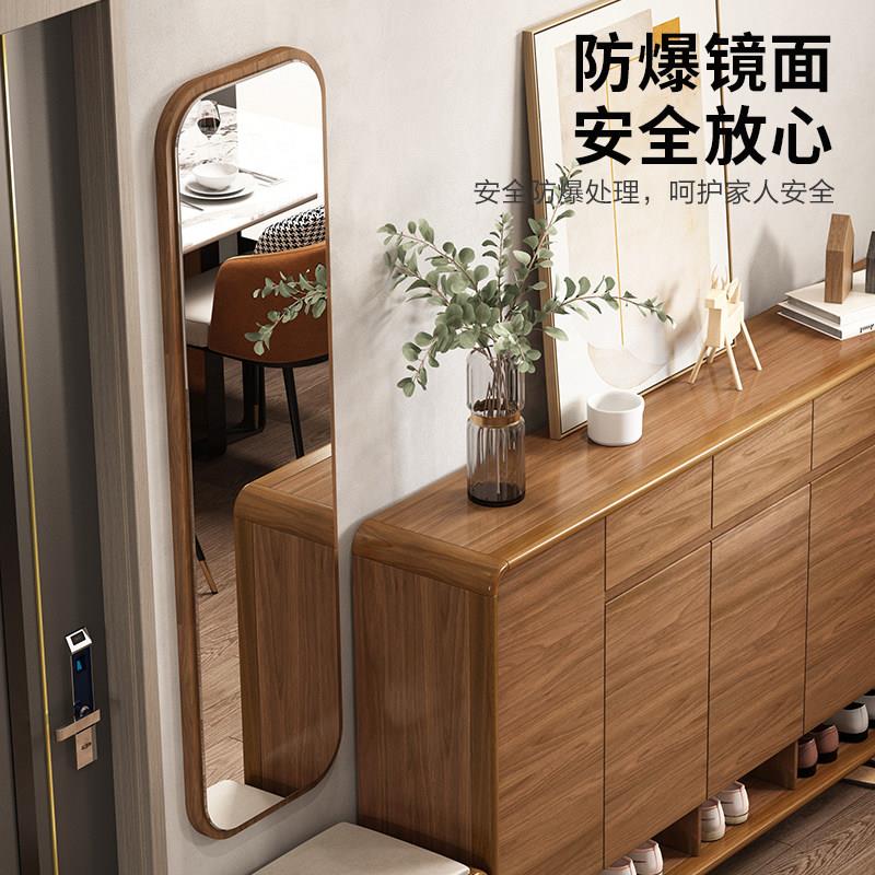北欧镜子全身穿衣壁挂镜入户门口贴墙自粘原木试衣悬挂镜家用卧室