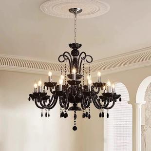 法式 轻奢水晶吊灯覆古客厅主灯中古餐厅灯黑色蜡烛高级感卧室灯具