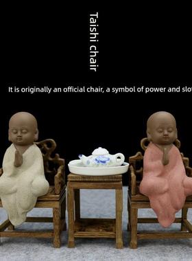 实木雕刻木制工艺品礼品中国古董微型迷你家具客厅装饰小屏幕桌椅