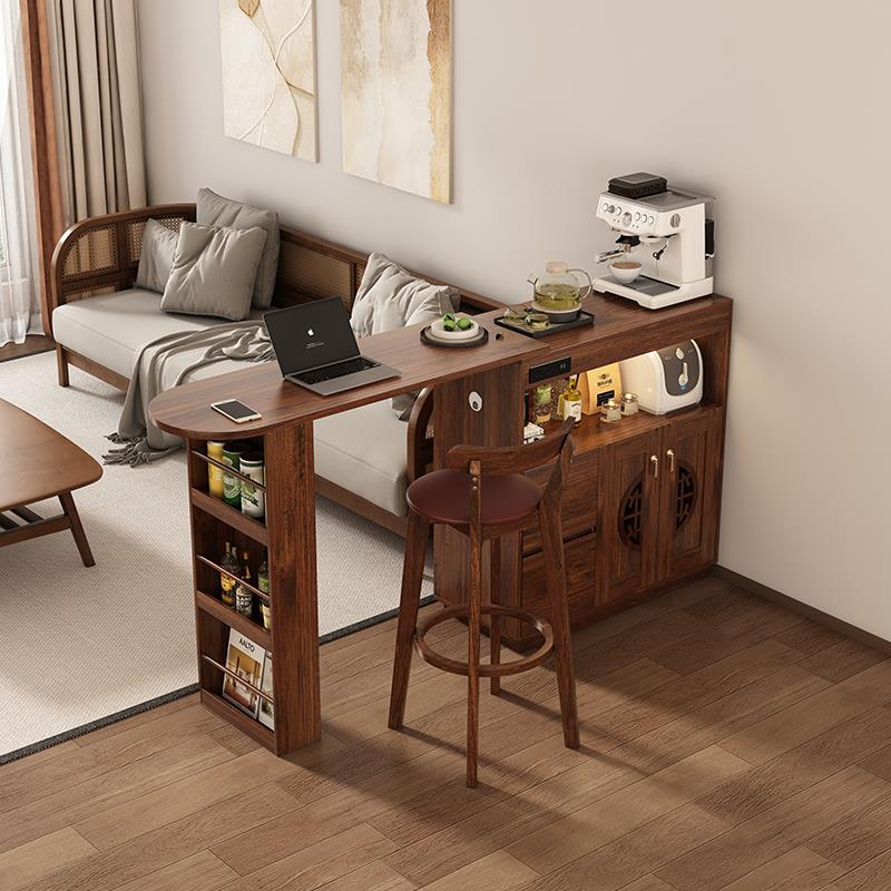 全实木吧台桌家用可伸缩客厅沙发旁隔断一体靠墙中式阳台岛台书桌