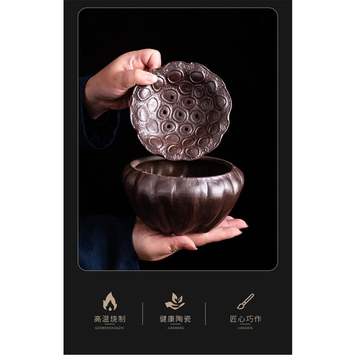 莲蓬建水陶瓷茶洗带盖过滤茶渣缸功夫茶具废水缸干湿分离水孟