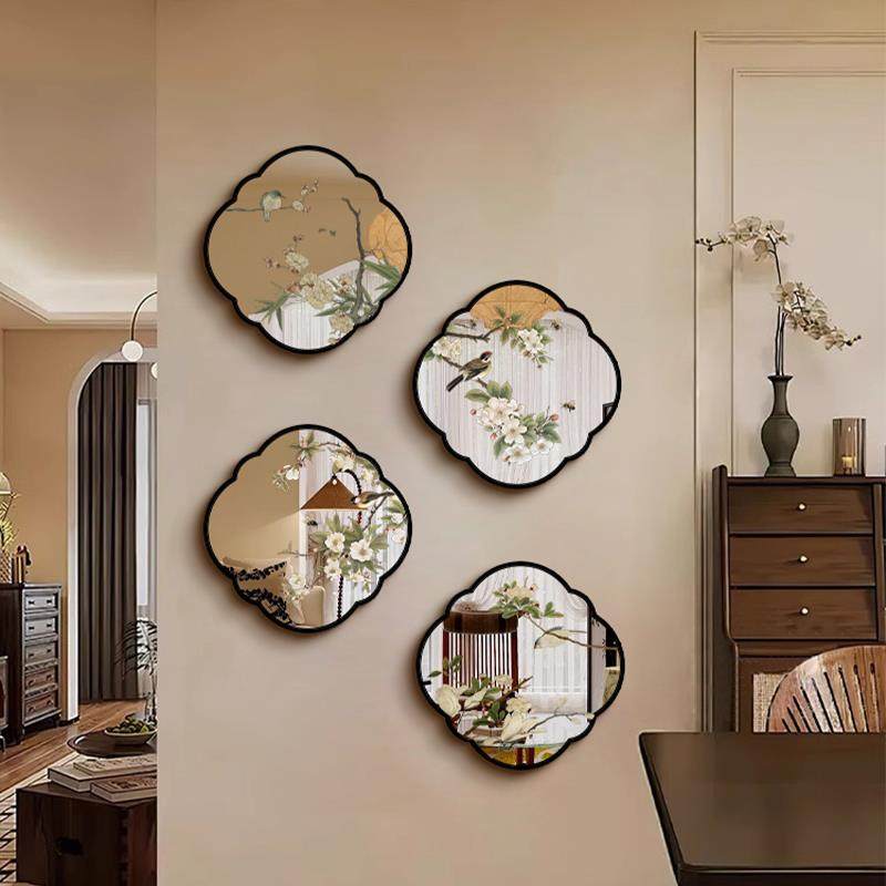 法式客厅镜面装饰画2025新款沙发背景墙复古壁画花鸟玄关镜子挂画
