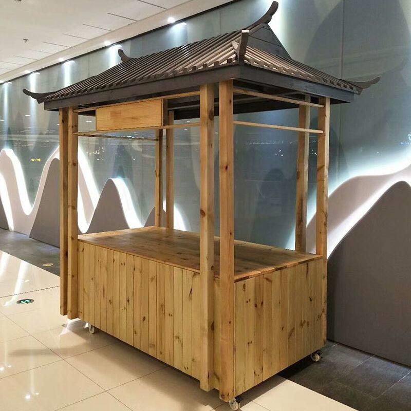 彷古防腐木移动售货车风景区夜市摆摊小吃摊位车网红促销手推车花