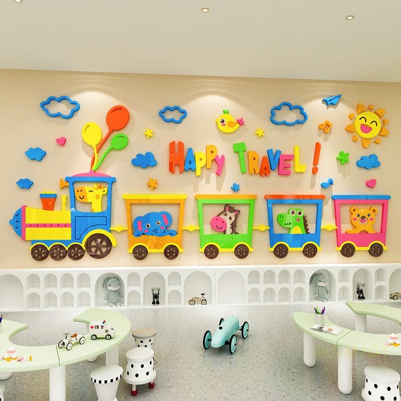 卡通小火车3d立体壁贴儿童房幼儿园墙面装饰画 画早教游乐园走廊图片