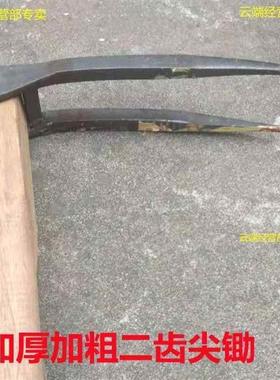 锰钢锻打二齿挖锄钉耙大号尖锄加粗加厚种地松土开 荒 多功能锄头