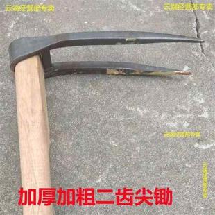 锰钢锻打二齿挖锄钉耙大号尖锄加粗加厚种地松土开 荒 多功能锄头