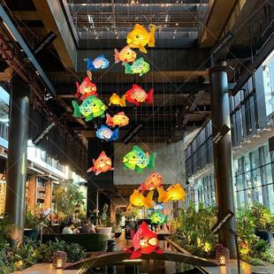 国潮锦鲤鱼花灯大型商场超市夜市商业街鱼形造型灯笼装 饰餐厅吊灯