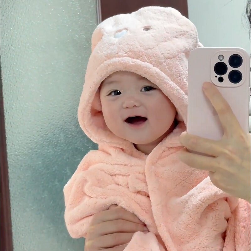 A类纯棉新生儿带帽斗篷浴巾