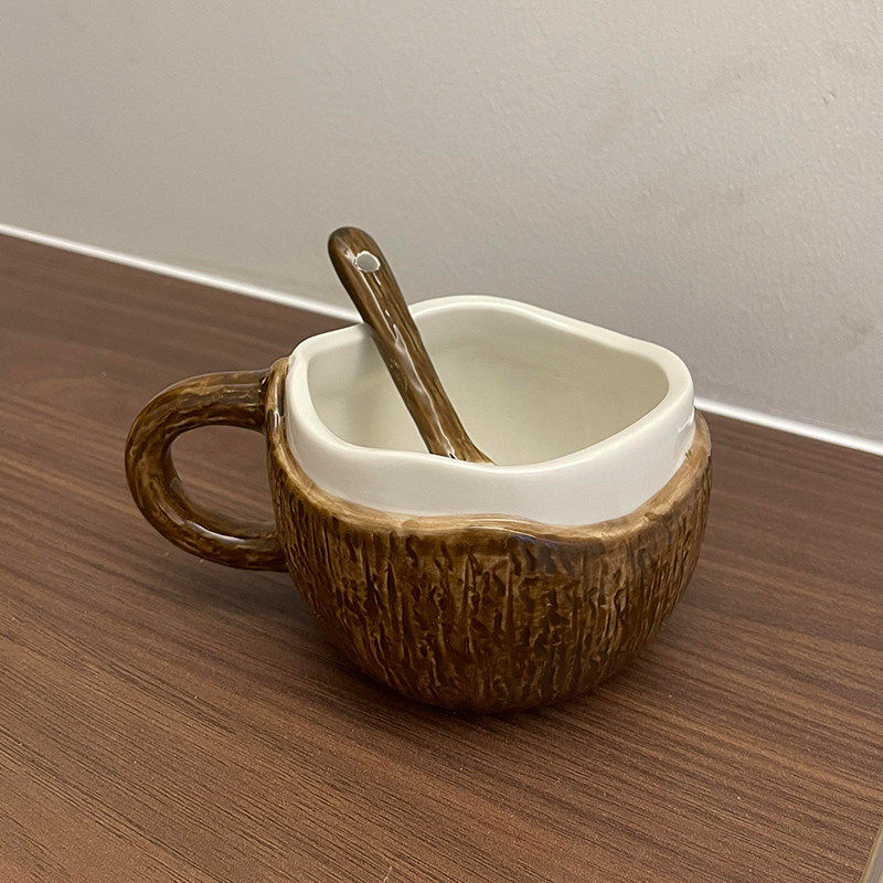 椰子咖啡杯陶瓷设计感早餐牛奶奶昔杯办公室居家宿舍下午茶马克杯