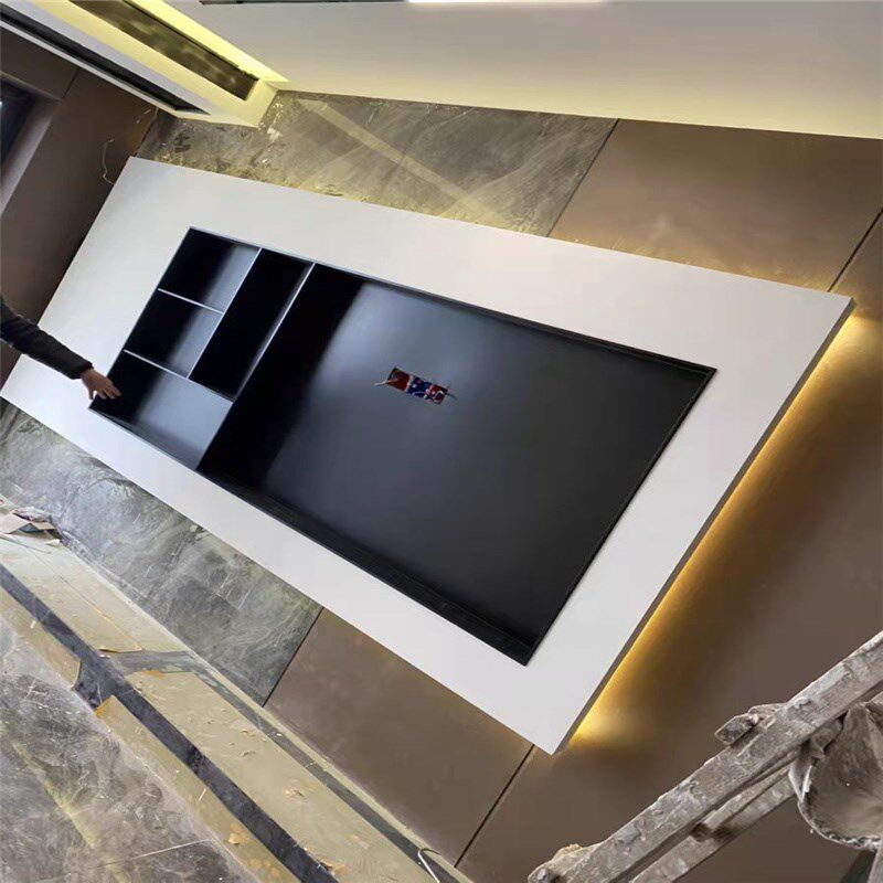 悬浮电视背景墙壁龛内嵌框不锈钢客厅背景成品摆件收边条75/85寸
