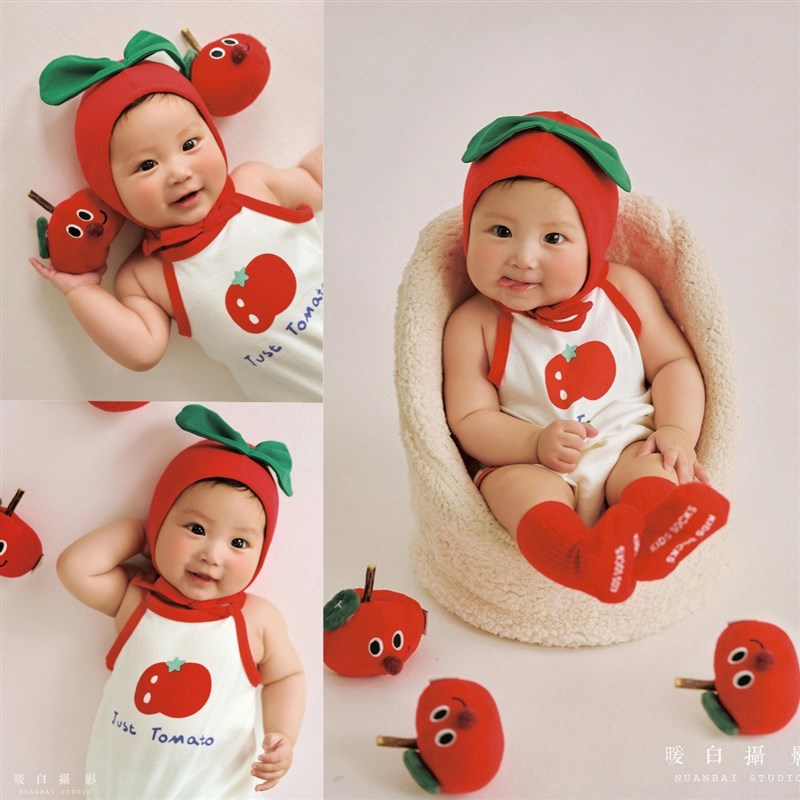 儿童摄影服装番茄卡通造型宝宝百天照周岁照拍照服装影楼婴儿拍摄