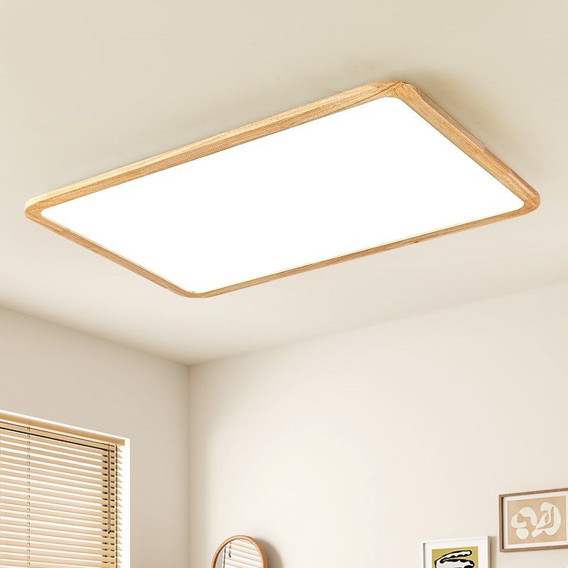 超薄一体式吸顶灯实木客厅灯全光谱极简护眼原木风卧室书房灯具
