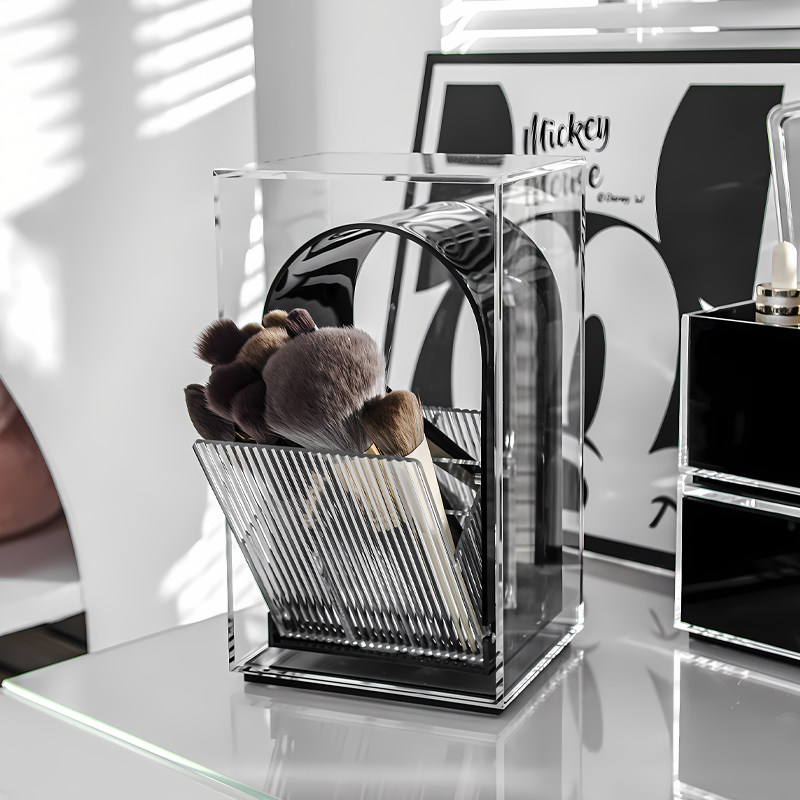 化妆刷收纳桶透明压克力笔刷筒桌面高级感眉笔眼影散粉刷子收纳盒
