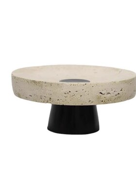 现代侘寂风天然洞石圆形果盘装饰摆件样板间民宿客厅餐桌收纳托盘