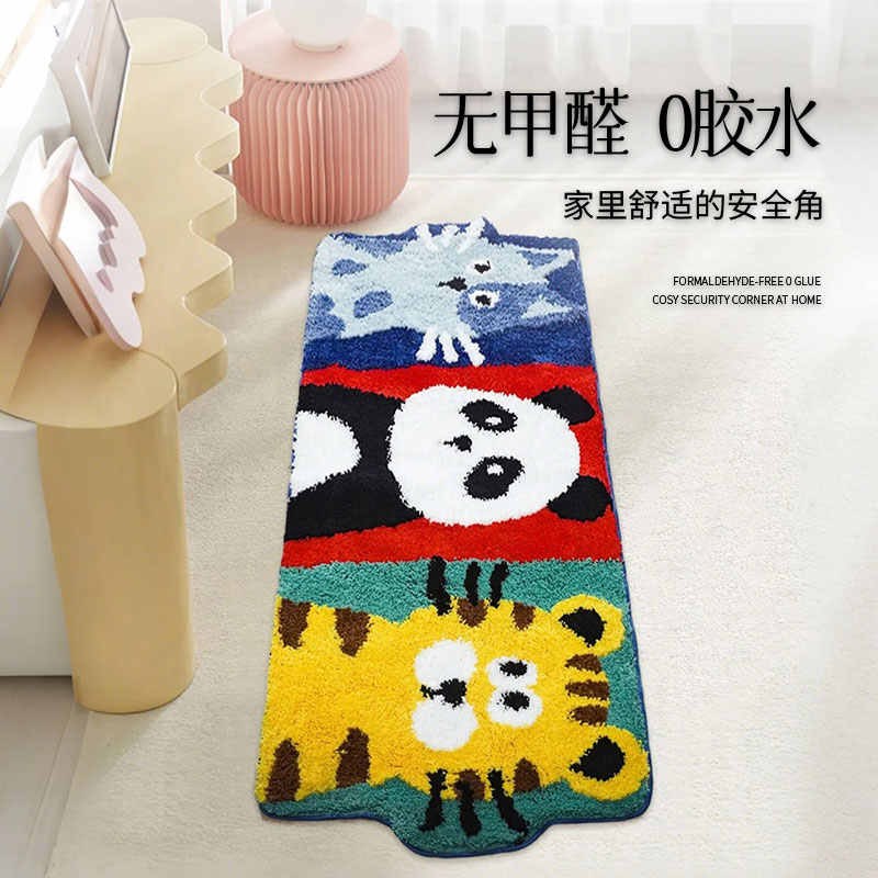 儿童植绒地毯宠物长条卡通地垫可爱猫咪ins风卧室床边毯加厚防滑