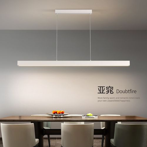 餐厅吊灯餐桌灯 高显指现代简约白色极简吧台办公室一字led长条灯