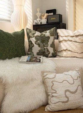 抱枕绿色系睡莲艺术感枕套样板间茶室软装客厅沙发靠枕背床头靠垫