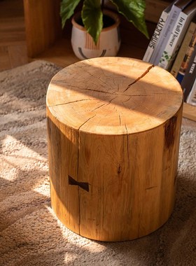 木墩子坐凳实木圆柱艺术民宿落地装饰摆件边几小茶几木桩底座花架