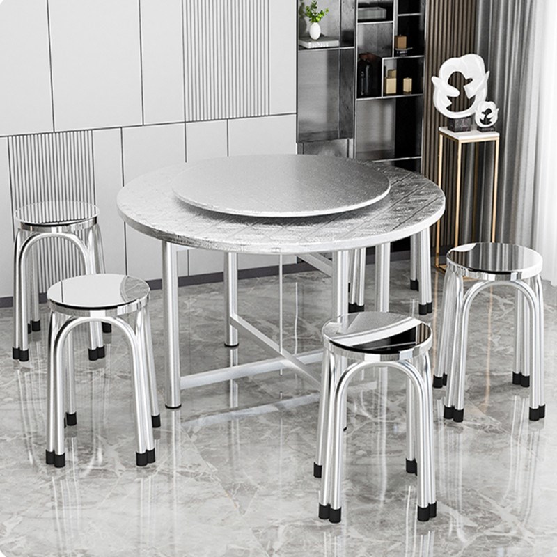 304不锈钢圆桌家用餐桌转盘食堂饭店餐饮大排档折叠桌子收纳台面