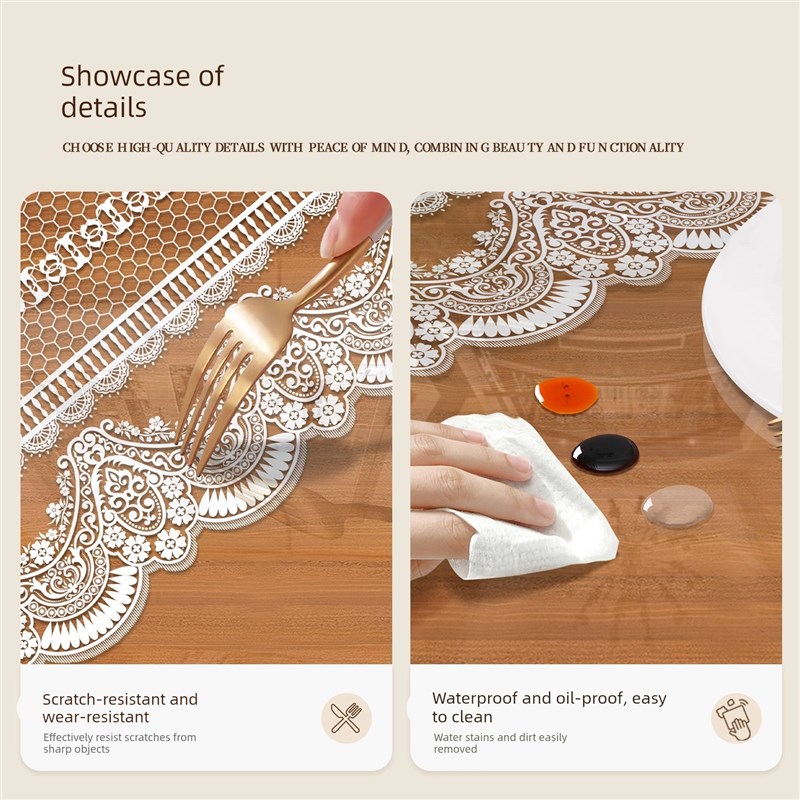 法式蕾丝餐桌垫防油防水防烫高级感桌面透明保护垫可裁剪茶几桌布