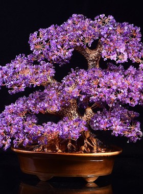 天然黄水晶招发财摇钱树家居酒柜玄关店铺公司开业礼饰品摆件中式