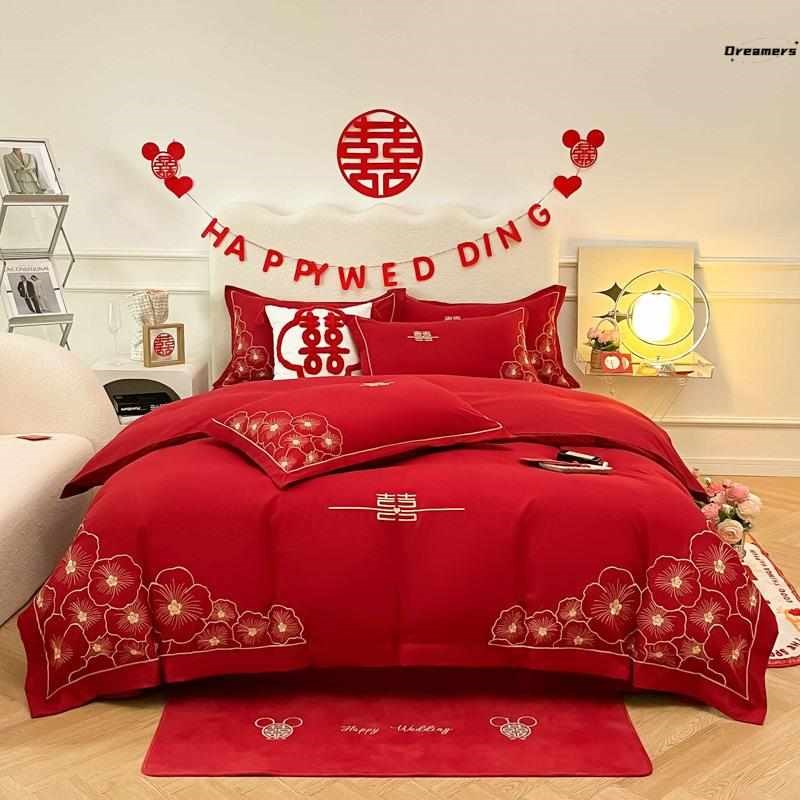 结婚礼床上用品四件套婚庆大红色喜庆被套床单简约高级感陪嫁厂家