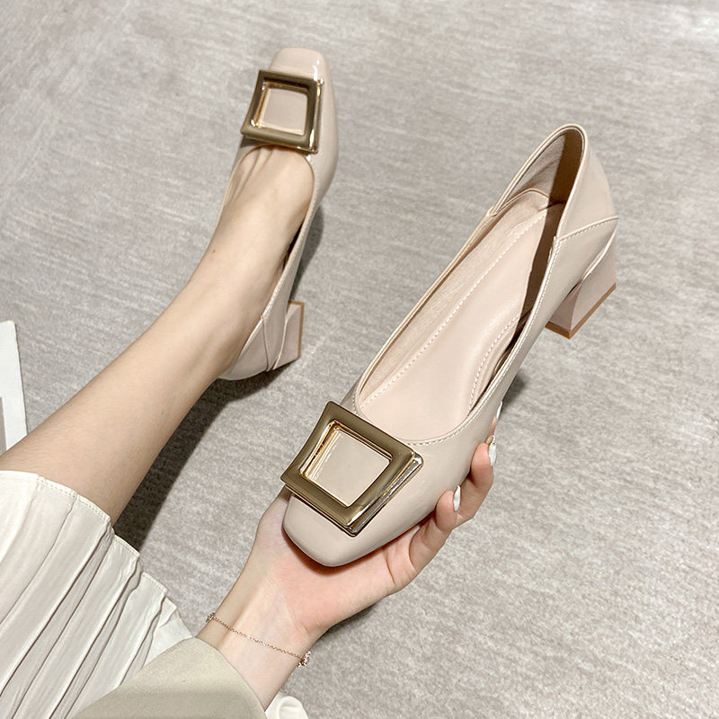 法式小众高跟鞋子女2024春秋新款设计感J奶奶鞋工作鞋方头粗跟单