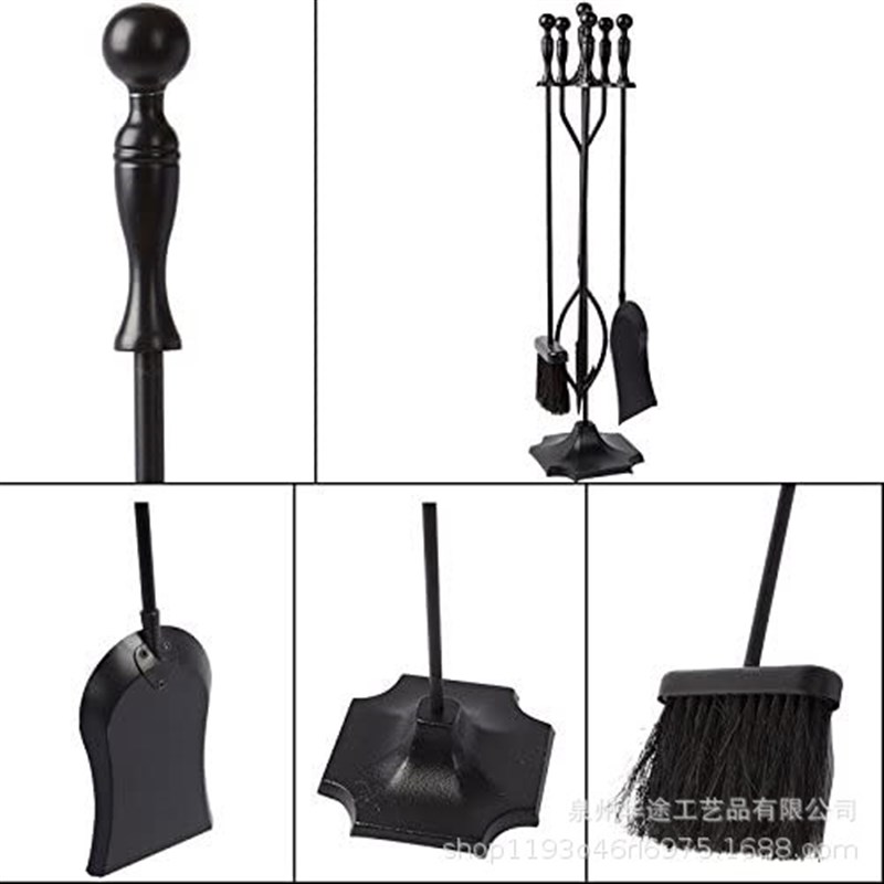 工厂火炉壁炉工具支架铁铲火钩火钳铁刷子铁艺烤炉用具四件套