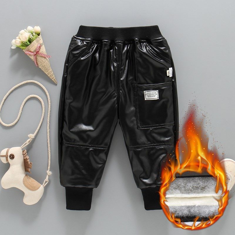 男童加绒加厚f皮裤冬季儿童夹棉长裤宝宝弹力保暖棉裤外穿小童冬