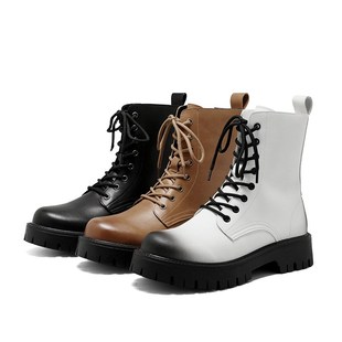 2024秋冬季新款黑色高帮中筒英伦风工装圆头男厚底马丁靴96118-F
