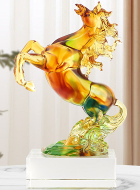 琉璃马到成功工艺品摆件生肖马办公室书房案台装饰品公司开业礼物