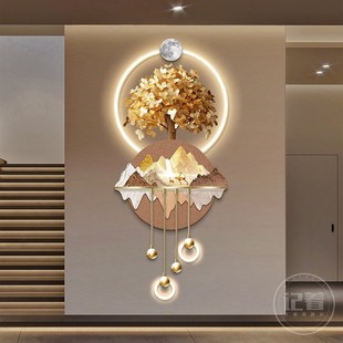 发财树入户玄关装饰画 画带灯LED壁灯发光立体感走廊正对面过道挂