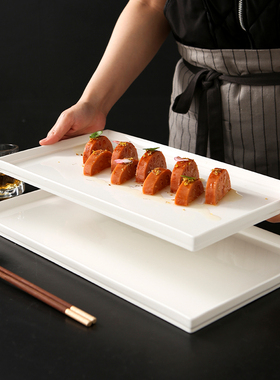 纯白色长方形陶瓷平盘酒店餐具特色陶瓷盘子餐厅商用盘子大号16寸