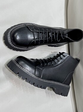 春秋潮流高帮皮鞋男厨师短靴皮韩版百搭马丁靴工装正装鞋51274-T