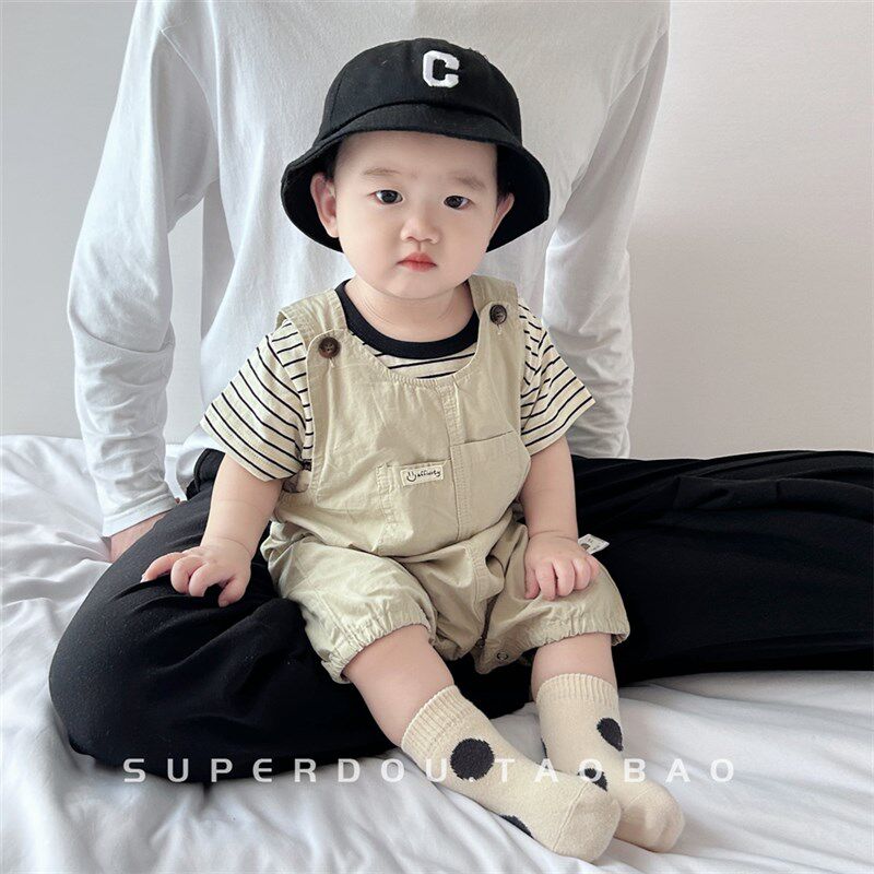 婴幼儿夏季套装宝宝夏装连体衣背带裤两件套超萌洋气满月百天爬服